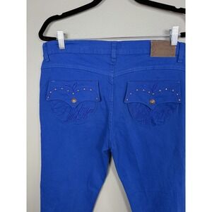 Apple Bottoms Blue Skinny Jeans Studded Logo Pockets Y2K Stretch Size 11/12